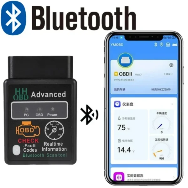 Bluetooth-Compatible Car OBD2 Scanner Elm327 V1.5 Code Reader OBDII Diagnostic Tool Diagnosis Scanner for Android IOS Windows 1