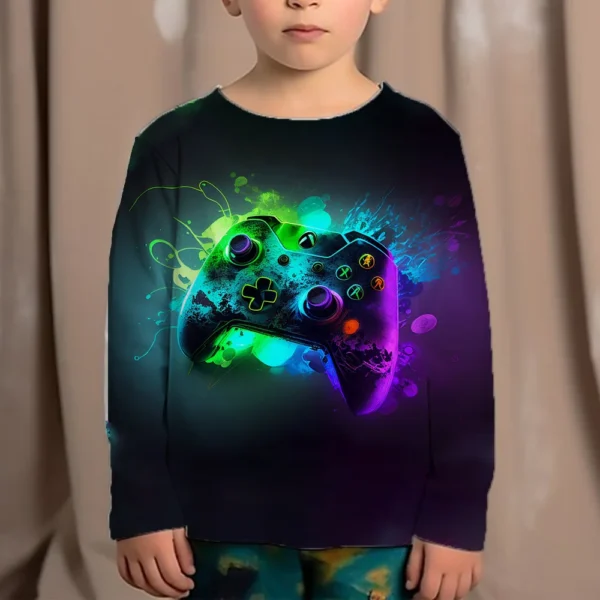 Top Clothes For Children Clothing Autumn Games Console Black T-Shirt Kids Tees Long Sleeve Tshirt From 10 To 12 Years Old Boys 2