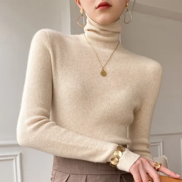 Women Sweater Winter Cashmere Turtleneck Warm Knitwear Korean Casual Solid Bottoming Shirt Fashion Knit Pullovers Brown Sweater 2