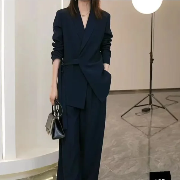 Women's Spring Autumn New Casual Suit Jacket Matching Set Korean Elegant Loose Blazers Wide Leg Pants Two Piece Female Clothing 3