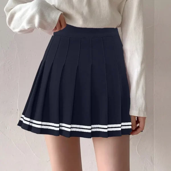 Y2k Summer Korean Fashion Short Women Skirt Casual High-Waisted Slim Elastic Striped Harajuku Pleated School Mini A-line Skirts 2