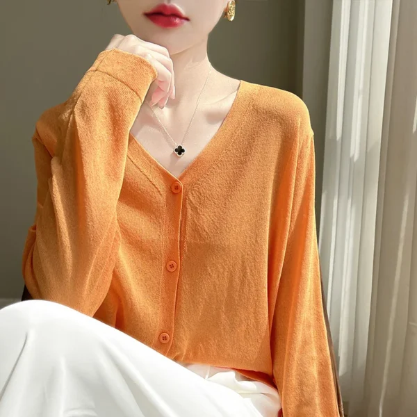 Sunscreen Knitted Sweater  Ice Silk cardigan V-neck light Thin Soft Colorful Versatile 2024 Women's New StyleSpringSummer Top 6