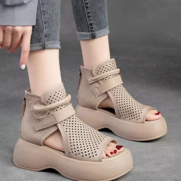 Women Summer Sandals Roman High Heels Shoe Ladies Vintage Genuine Leather Thick Bottom Sandalias Mujer Sapato Feminino Footwear 5