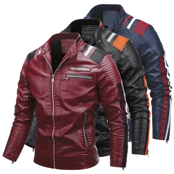 Male Fleece Pilot Vintage 2024 Men Autumn Jacket Bomber Biker Zipper Motorcycle Faux Fur Coat Black Red Brown PU Leather Jacket 5