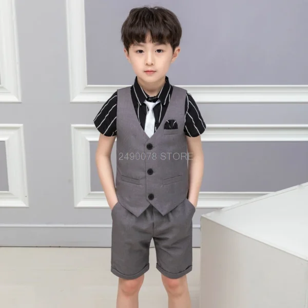 2021 Boys Formal Suits Summer Short Sleeve Blazer+Shorts  2pcs Children Kids Wedding Clothing Sets Prom Performance Costumes 4