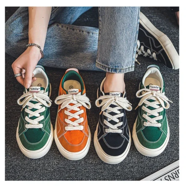 Male Canvas Shoes Patchwork Men's Sneakers Korean Style Comfortable Platform Shoes Men's Breathable Lace-Up Vulcanized Shoes 3