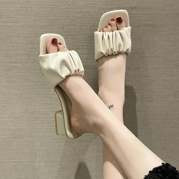 2023 New Summer Women Slippers Sandals Ladies Soft Comfortable  Pleate Sexy Thick High Heel Sandals Fashion High Heel Sandals 4