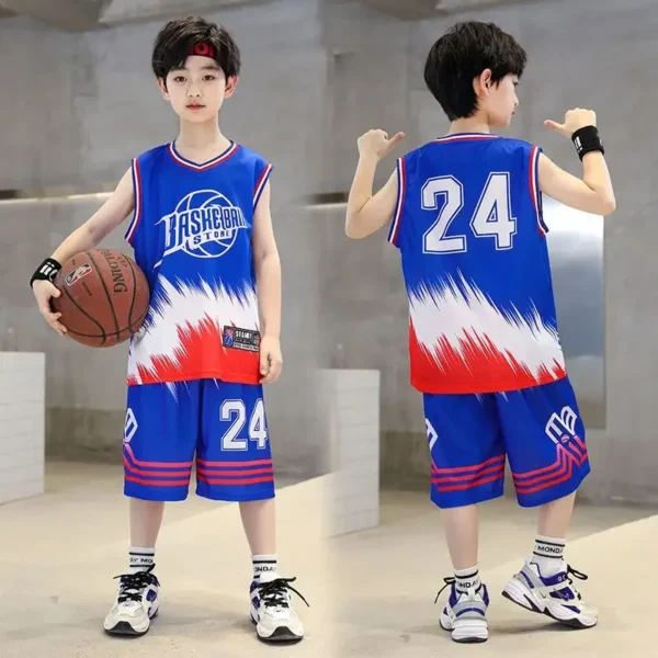 Boys Summer Quick-Dry Basketball Sports Suits 4-14 Years Boys Sveless Vset+Short Pants 2pcs Sets Kids Sports Outfits Clothing 3