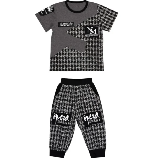 2024 Summer Kids Clothes Sets For Boys 4 6 8 10 12 Year Fashion Splicing Short Sleeve Tops & Pants School Children Sport Suit 5