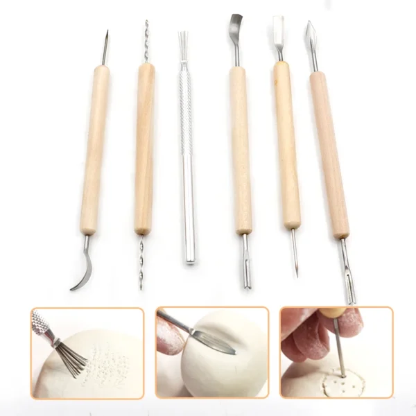 5pcs 11PCs Soft Clay Sculpture Pottery Tool DIY Handmade Carving Knife Set with Wooden Handle Ceramics Modeling Graving Tools 6