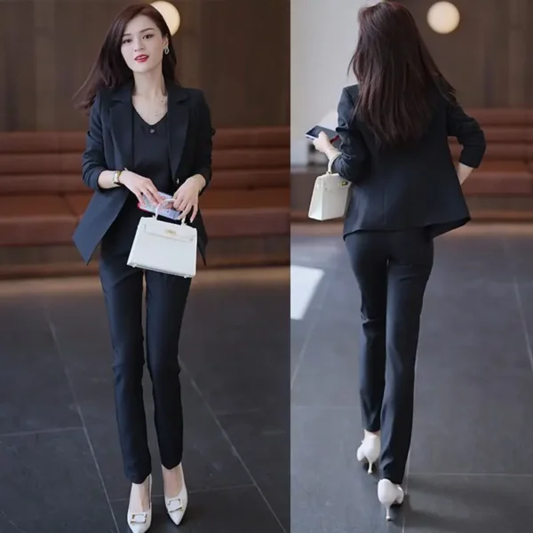 2023 Autumn New Korean Style Slim Fit Jacket Blazer Casual Pencil Pants Two Piece Elegant Women's Pants Set Office Outfits 3