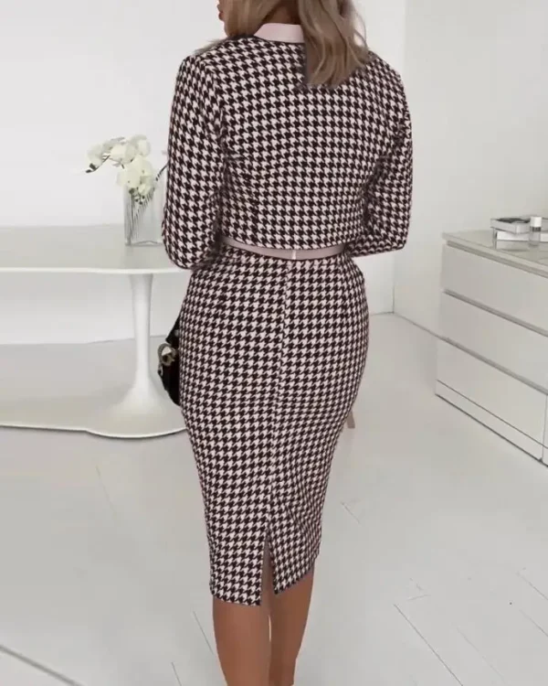 3 Two Piece Set For Women Autumn Winter Spaghetti Top And Skirt Sets Elegant Office Houndstooth Print Dress With Coat Suit 6