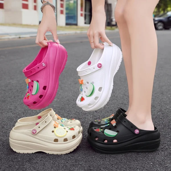 8CM Increased Designer Thick Women Girls Summer Beach Sandals Slippers High Heels Casual Platform Clogs Flip Flops Slides Shoes 5