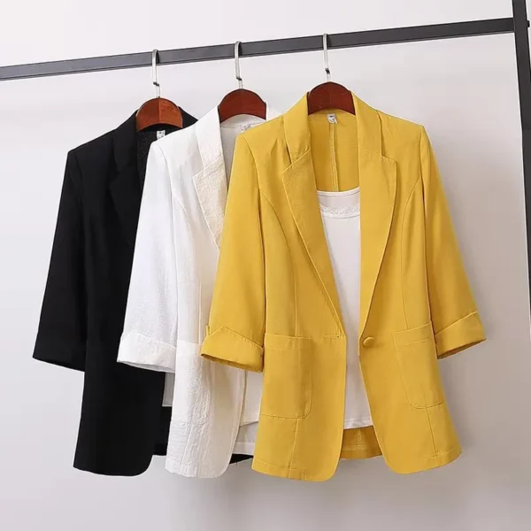 Fashion Women's Jacket Solid Color Yellow Black Cotton Fabric Loose Oversize Coat New Spring Summer Jackets 2023 OL Women's Suit 1