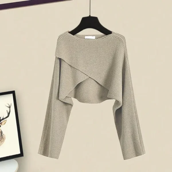 Spring and Autumn Set Women's 2023 New Korean Fashion Cross Knitted Sweater Age Reducing Sling Dress Two Piece Set 6