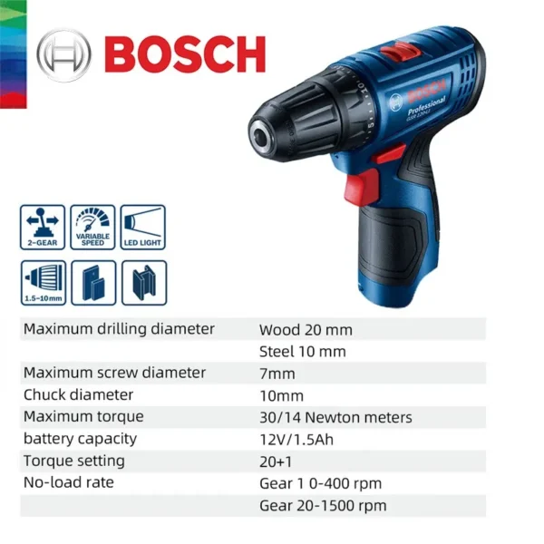 Bosch Professional Electric Drill GSR 120-LI 12V Cordless Electric Hand Drill Multi-Function Home DIY Screwdriver Power Tools 2