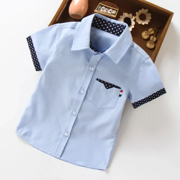 Boys Hot Sale Shirts Children Fashion Solid Cotton Short-sleeved Boys Shirts For 2-14Age kids Blouses clothes Baby Shirts Tops 2