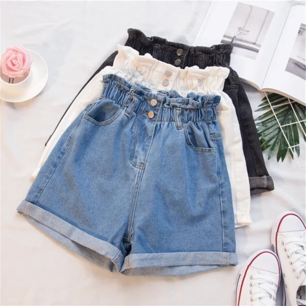 2021 Summer High Waist Denim Shorts Women Casual Loose Ladies Fashion Roll Up Hem Elastic Waist Jeans Female Plus Size S-5XL 1