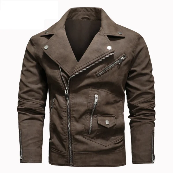 Motorcycle Leather Jacket New Fashion Large Lapel Trends Coats Diagonal Zipper PU Faux Leather Jackets Plus Size Outwear Clothes 1