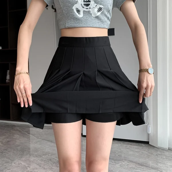 Rimocy Korean Elastic High Waist Pleated Skirt Woman Black Gray Short A-Line Skirts for Women 2023 Summer Jk Uniform Mini Skirt 3