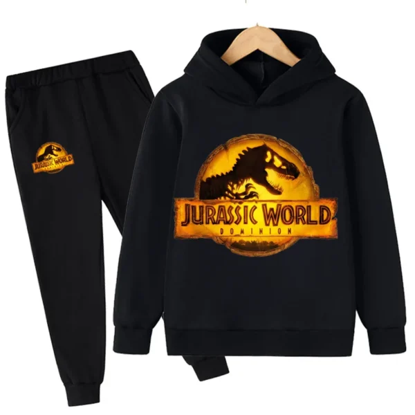 Children Dinosaur Hoodies Pants Set Boys Girls Jurassic World Dominion Sweatshirts Hooded Kids Fashion Pullovers Clothes Suit 1