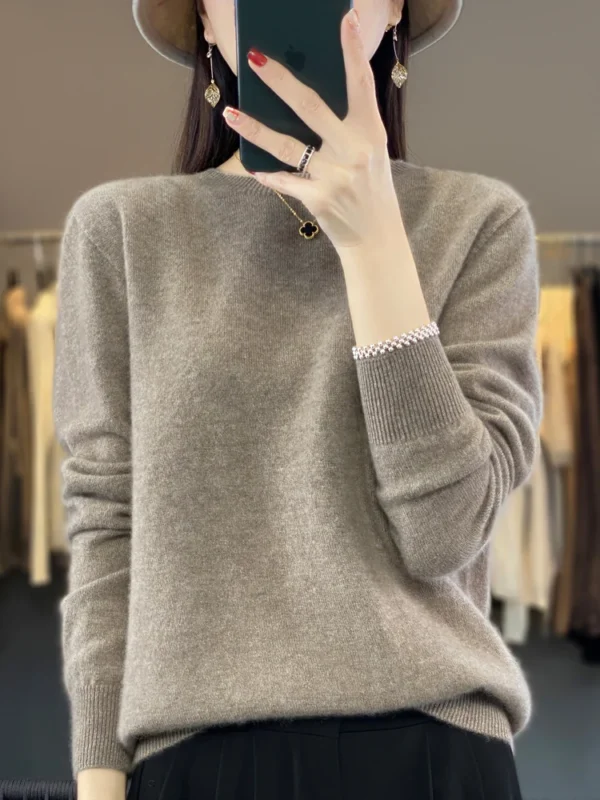 Autumn Winter Women Clothing Pullover New Fashion 100% Merino Wool Sweater Cashmere Tops Basic O-Neck Long Sleeve Knitwear 6