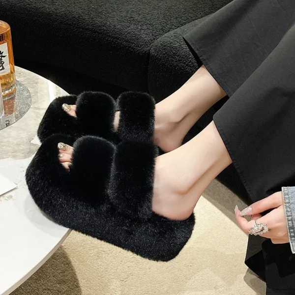 Woman Furry Ladies Fur Luxury Fluffy Plush Slipper House Soft Fuzzy Platform Indoor Casual Winter Home Warm High Heels Female 4