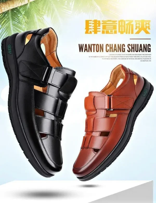 2024 Summer Hollow Leather Shoes Men's Casual Sandals Breathable Hole Shoes Sandals Men Shoes  Sandals 6