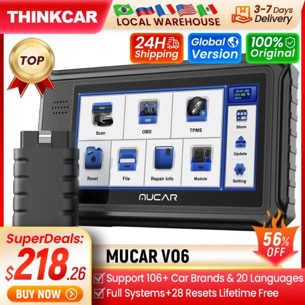 THINKCAR MUCAR VO6 Best Professional Car Diagnostic Tools Full System Automotive Obd2 Scanner OBD Auto Diagnosis 28 Resets Free 1