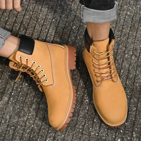 Boots Men High Top Boots Men's Leather Shoes Winter Fashion Plush Warm Shoes Outdoor Sneakers Lace Up Non-Slip Ankle Boots Male 3