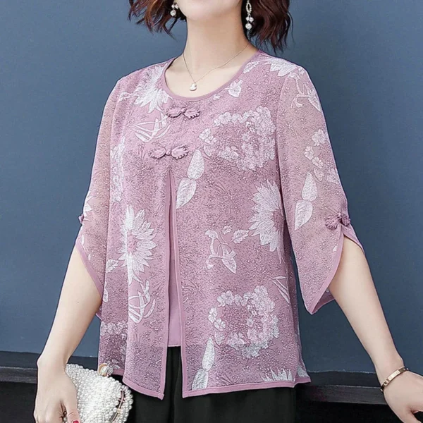 Women Spring Summer Style Chiffon Blouses Shirts Lady Casual Half Sleeve O-Neck Chiffon Blusas Tops ZZ0850 1