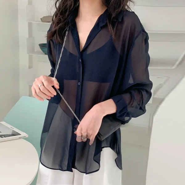 Versatile Ice Silk Sunscreen Clothes for Women in Spring and Summer 2023 New Black Chiffon Sunscreen Shirt Loose Thin Cardigan 5