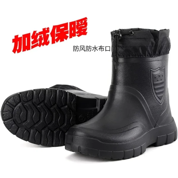 Winter Windproof Cotton Rain Boots Men Warm Light Ankle Rainboots Fashion Black Slip on Rain Shoes Men Waterproof Work Boot2024 4