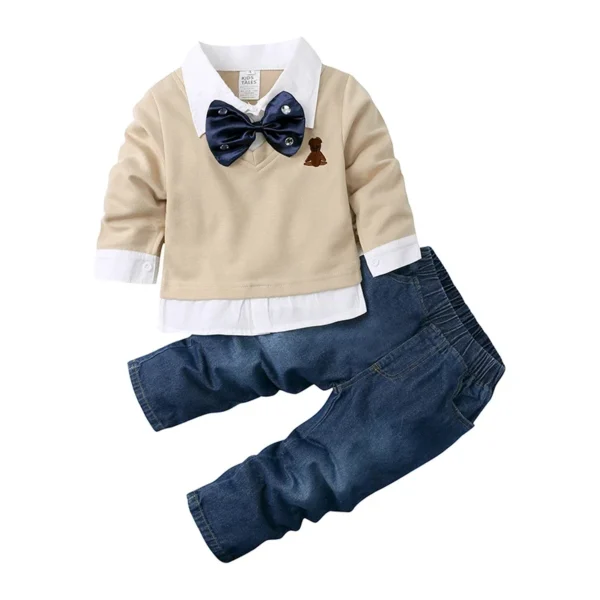 2024 Summer Boys Outfits Set 3Pcs Kids Random Cool Clothes Toddler T-Shirt + Jeans + Scarf Fashion Suits Children's Clothing Set 4