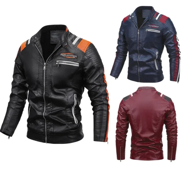 Male Fleece Pilot Vintage 2024 Men Autumn Jacket Bomber Biker Zipper Motorcycle Faux Fur Coat Black Red Brown PU Leather Jacket 1