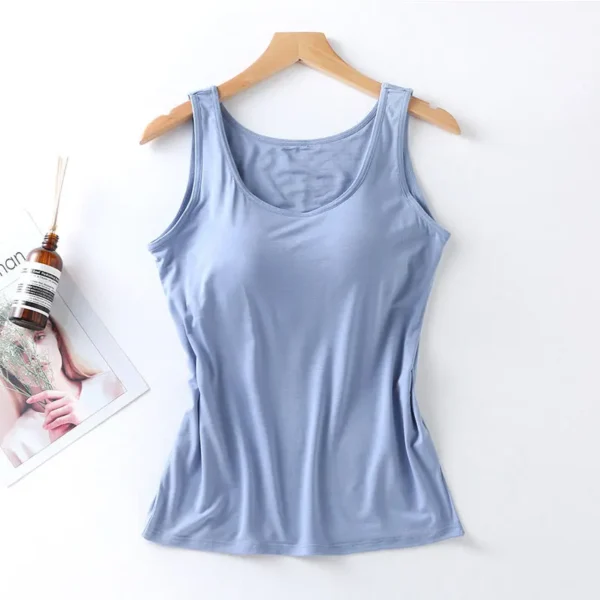 2024 Women's Vest Tops with Built In Bra Neck Vest Padded Slim Fit Tank Tops Sexy Shirts Feminino Casual 3