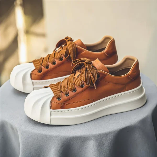 Fashion Brown Shell Toe Shoes Men 2023 Designer Low Leather Sneakers Men Breathable Mens Vulcanized Shoes zapatillas de hombre 1