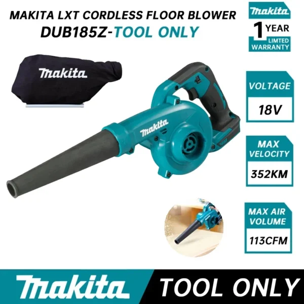 Makita DUB185Z Cordless Handheld Leaf Blower 18V LXT Air Blower Dust Blowing Cleaning For Woodworking Garden Power Tools DUB186 1