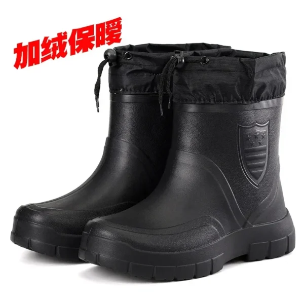 Winter Windproof Cotton Rain Boots Men Warm Light Ankle Rainboots Fashion Black Slip on Rain Shoes Men Waterproof Work Boot2024 3