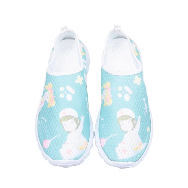 New Cartoon Nurse Doctor Print Women Sneakers Slip on Light Mesh Shoes Summer Breathable Flats Shoes Zapatos Planos 4