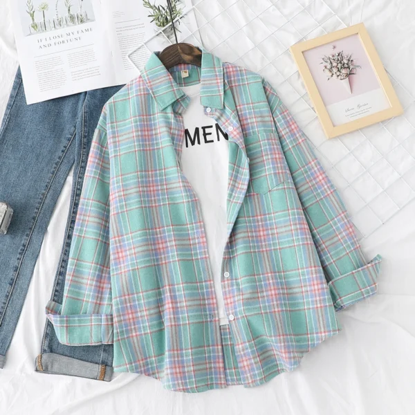 Brand Casual Women's Plaid Shirt 2023 Autumn New Boutique Ladies Loose Blouse and Tops Female Long Sleeve Blouses Clothes 1