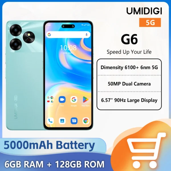 UMIDIGI G6 5G Smartphone Android 13 6GB+128GB 6.6"HD+ Display 5000mAh Battery Dimensity 6100+ 6nm 50MP Camera Cell phone 1