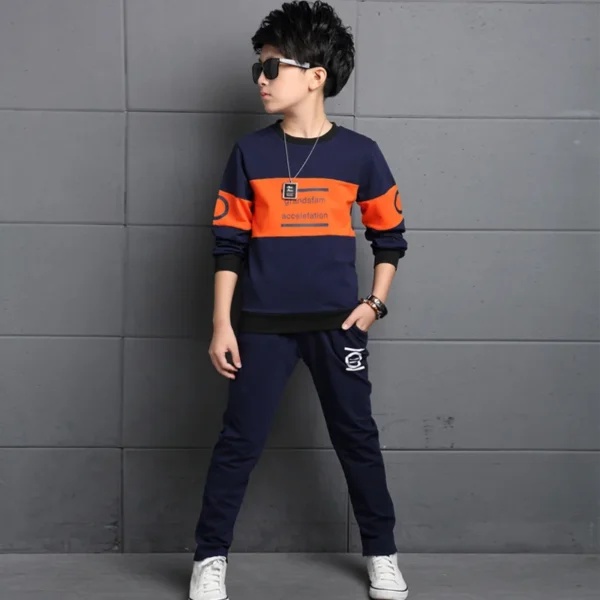 2024 autumn winter Boys Tracksuit velvet Children Sets Cotton striped letter T-Shirt + long Pants 2Pcs Suit Clothes 8 10 12 year 3