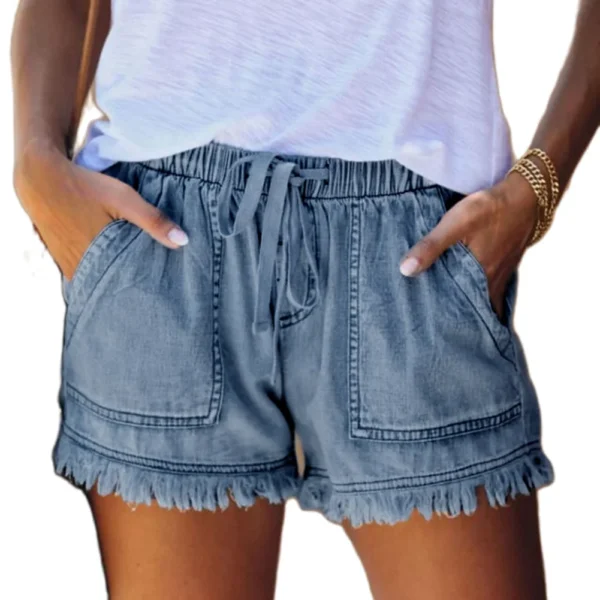 Fashion Women’s Washed Denim Shorts Summer Casual Drawstring Elastic Waist Frayed Hem Loose Short Jeans Oversized XXL Shorts 1