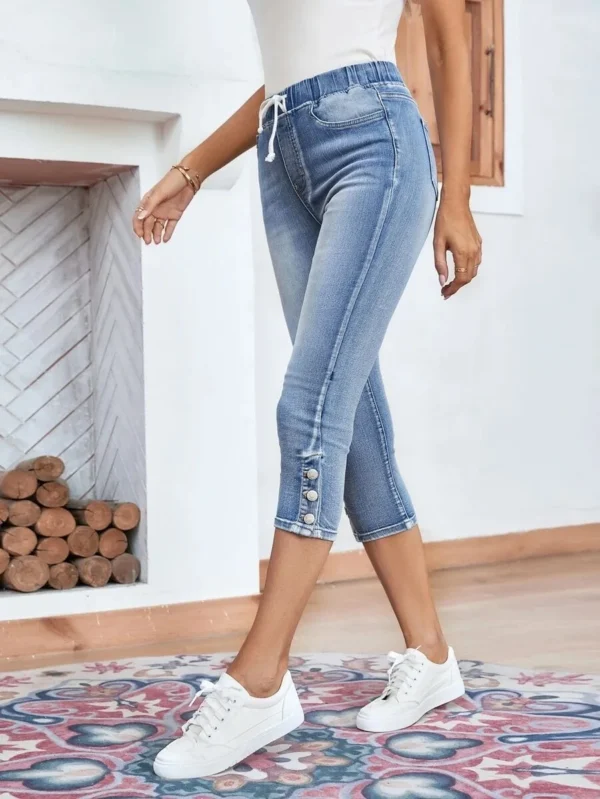 2023 Summer Women's Calf-Length Jeans Fashion Skinny High Stretch Elastic Waist Denim Pencil Pants Casual Slim Jeans S-2XL 2