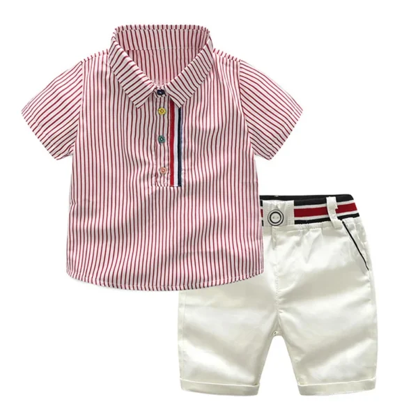 Summer Children Baby Clothes Short Sleeve Striped Shirt Pants Gentlemen Elegant Suit Kids Tracksuit For Toddler Boys Casual Sets 2