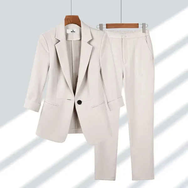 2023 Summer New Thin Jacket Blazer Casual Wide Leg Pants Two Piece Elegant Women's Pants Set Office Outfits Business Clothing 3