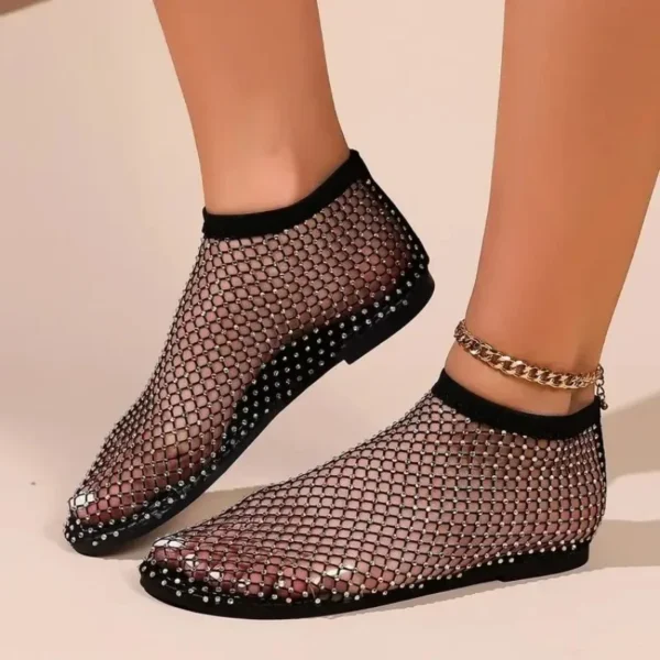 Fashion Women's Flat Sandals  Rhinestone Fishing Net Sandals Flat Bottom Footware Roman Flat Party Shoes Zapatillas Mujer 2024 4