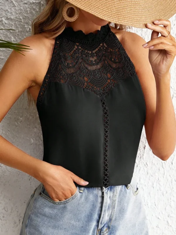 Elegant Sleeveless Women's Shirt 2024 Summer Fashion Hollow Lace Style Tank Top For Women Tops Bloues Camisas De Mulher AXR297 3