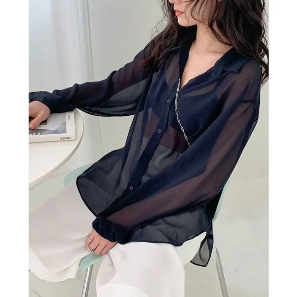 Versatile Ice Silk Sunscreen Clothes for Women in Spring and Summer 2023 New Black Chiffon Sunscreen Shirt Loose Thin Cardigan 2